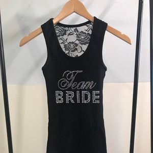 Team bride black lace rhinestone bridesmaid tank